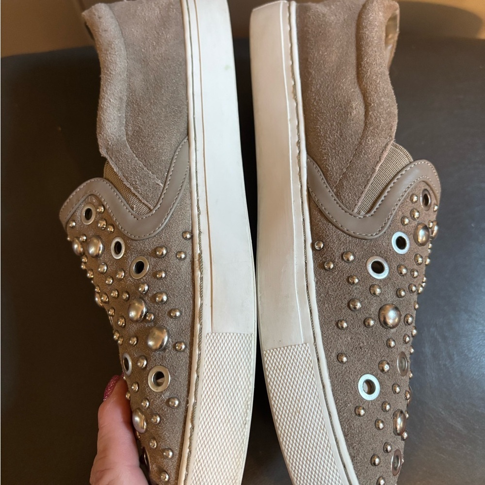 Sam Edelman Womens Taupe Suede Leather Silver Studs Slip on Loafer, Size 8.5 - Picture 2 of 6